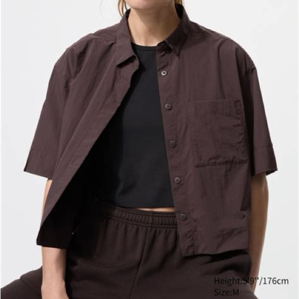 Boxy nylon short sleeve button up